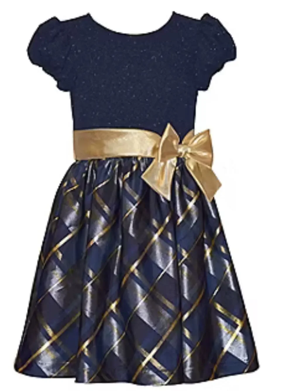 Bonnie Jean Little & Big Kid Girls Short Sleeve Fit+Flare Dress Blue & Gold Sz.7